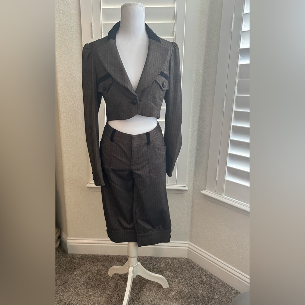 Guess Brown Cropped Blazer and Pants Set